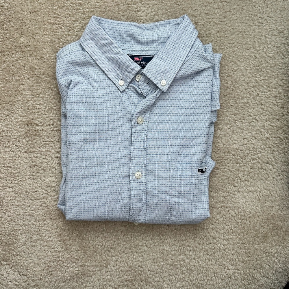 Vineyard Vines Men's Blue Slim Fit Tucker Short Sleeve Button Down Shirt - M